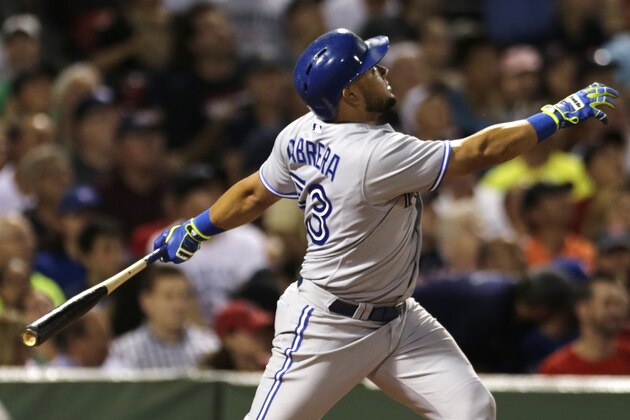 Toronto Blue Jays Melky Cabrera during the sixth inning of a baseball game at Fenway Park in Boston, Monday, July 28, 2014. (AP Photo/Charles Krupa)