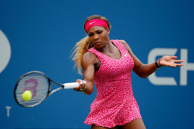 NEW YORK, NY - AUGUST 30:  Serena Williams of the United States returns a shot against Varvara Lepchenko of the United States during their women's singles third round match on Day Six of the 2014 US Open at the USTA Billie Jean King National Tennis Center on August 30, 2014 in the Flushing neighborhood of the Queens borough of New York City.  (Photo by Chris Trotman/Getty Images for USTA)