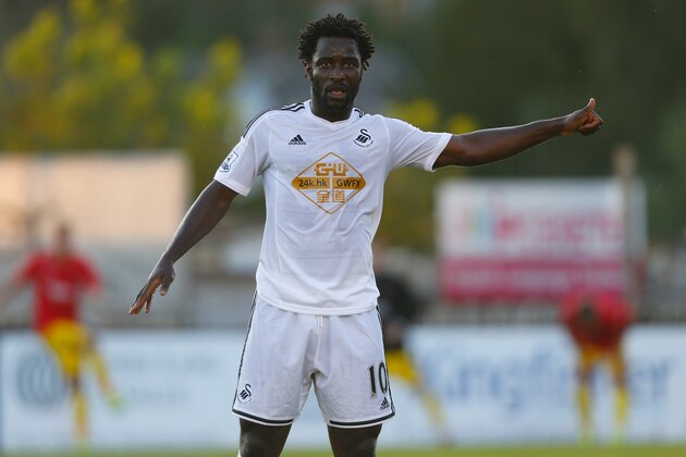 EXETER, ENGLAND - JULY 29:  Wilfried Bony of Swansea City in action during the pre season friendly match between Exeter City and Swansea City at St. James Park on July 29, 2014 in Exeter, England.  (Photo by Harry Engels/Getty Images)
