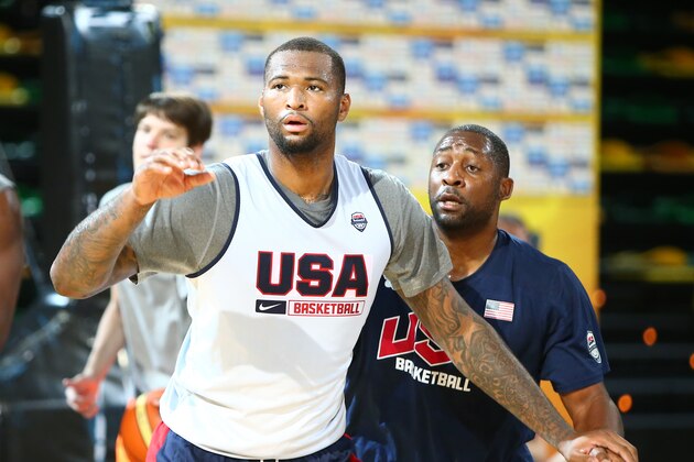 BILBAO, SPAIN - AUGUST 29:  DeMarcus Cousins #12 of the USA Basketball Men's National Team during a practice for the FIBA World Cup at Bilbao Arena on August 29, 2014 in Bilbao, Spain.  NOTE TO USER: User expressly acknowledges and agrees that, by downloading and/or using this Photograph, user is consenting to the terms and conditions of the Getty Images License Agreement. Mandatory Copyright Notice: Copyright 2014 NBAE (Photo by Nathaniel S. Butler/NBAE via Getty Images)