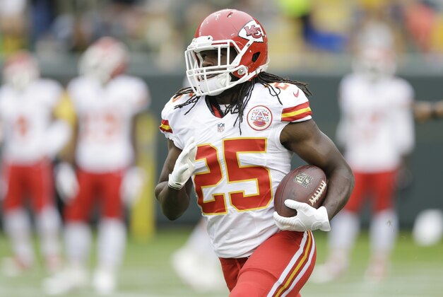 Kansas City Chiefs' Jamaal Charles runs before an NFL football preseason game against the Green Bay Packers Thursday, Aug. 28, 2014, in Green Bay, Wis. (AP Photo/Tom Lynn)