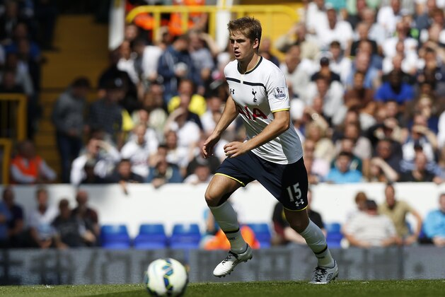 Tottenham Hotspur's Eric Dier plays against Queens Park Rangers during their English Premier League soccer match at White Hart Lane, London, Sunday, Aug. 24, 2014. (AP Photo/Sang Tan)
