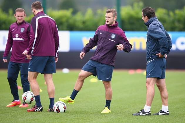 LONDON, ENGLAND - SEPTEMBER 01:  Jack Wilshere in action during a England training session before the international friendly match against Norway at London Colney  on September 1, 2014 in London, England.  (Photo by Ian Walton/Getty Images)