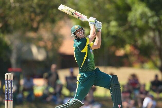 DARWIN, AUSTRALIA - JULY 20:  Mitchell Marsh of Australia A hits the ball in the air and is out caught during the Quadrangular One Day Series match between Australia A and India A on July 20, 2014 in Darwin, Australia.  (Photo by Scott Barbour/Getty Images)