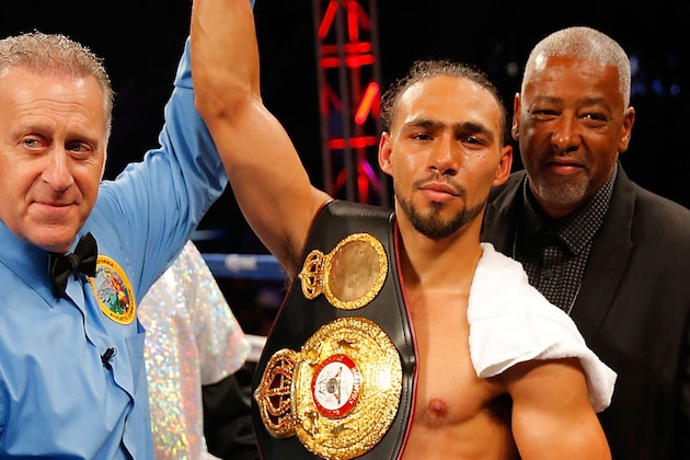 LOS ANGELES, CA - APRIL 26:  Keith Thurman celebrates his win over Julio Diaz after their two round fight for the interim WBA Welterweight Championship at StubHub Center on April 26, 2014 in Los Angeles, California.  (Photo by Joe Scarnici/Getty Images)