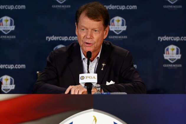 LOUISVILLE, KY - AUGUST 11:  Tom Watson the 2014 Ryder Cup captain talks with the media Ryder Cup News Conference on August 11, 2014 at Valhalla Golf Club in Louisville, Kentucky.  (Photo by Andy Lyons/Getty Images)