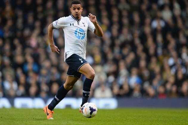 LONDON, ENGLAND - MARCH 02:  Zeki Fryers of Tottenham in action during the Barclays Premier League match between Tottenham Hotspur and Cardiff City at White Hart Lane on March 2, 2014 in London, England.  (Photo by Mike Hewitt/Getty Images)
