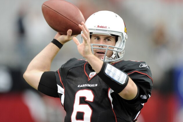 GLENDALE, AZ - OCTOBER 31:  Max Hall #6 of the Arizona Cardinals warms up before the game against the Tampa Bay Buccaneers at University of Phoenix Stadium on October 31, 2010 in Glendale, Arizona.  (Photo by Harry How/Getty Images)