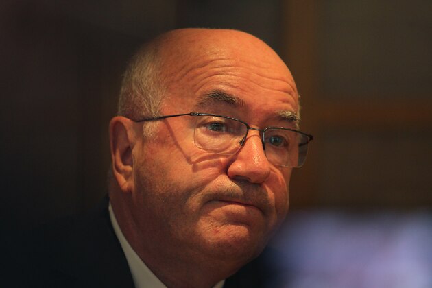 ROME, ITALY - AUGUST 18:  President FIGC Carlo Tavecchio looks on during the press conference after the Federal Council of the Italian Football Federation (FIGC) meeting on August 18, 2014 in Rome, Italy.  (Photo by Paolo Bruno/Getty Images)