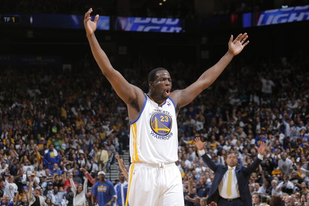OAKLAND, CA - APRIL 14: Draymond Green #23 of the Golden State Warriors celebrates against the Minnesota Timberwolves on April 14, 2014 at Oracle Arena in Oakland, California. NOTE TO USER: User expressly acknowledges and agrees that, by downloading and or using this photograph, user is consenting to the terms and conditions of Getty Images License Agreement. Mandatory Copyright Notice: Copyright 2014 NBAE (Photo by Rocky Widner/NBAE via Getty Images)