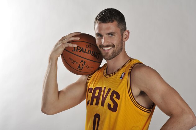 INDEPENDENCE, OH - AUGUST 26:  Kevin Love #0 of the Cleveland Cavaliers poses for a portrait at The Cleveland Clinic Courts on August 26, 2014 in Independence, Ohio in Cleveland, Ohio. NOTE TO USER: User expressly acknowledges and agrees that, by downloading and/or using this Photograph, user is consenting to the terms and conditions of the Getty Images License Agreement. Mandatory Copyright Notice: Copyright 2014 NBAE (Photo by David Liam Kyle/NBAE via Getty Images)