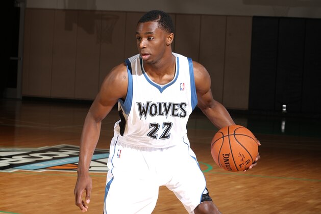 MINNEAPOLIS, MN - AUGUST 26:  Andrew Wiggins #22 of the Minnesota Timberwolves handles the ball on August 26, 2014 at Target Center in Minneapolis, Minnesota.  NOTE TO USER: User expressly acknowledges and agrees that, by downloading and or using this Photograph, user is consenting to the terms and conditions of the Getty Images License Agreement. Mandatory Copyright Notice: Copyright 2014 NBAE (Photo by David Sherman/NBAE via Getty Images)