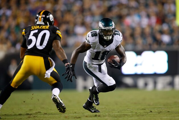 Philadelphia Eagles' Jeremy Maclin runs a catch during the first half of an NFL preseason football game against the Pittsburgh Steelers, Thursday, Aug. 21, 2014, in Philadelphia. (AP Photo/Michael Perez) Philadelphia Eagles' Jeremy Maclin runs a catch during the first half of an NFL preseason football game against the Pittsburgh Steelers, Thursday, Aug. 21, 2014, in Philadelphia. (AP Photo/Michael Perez)