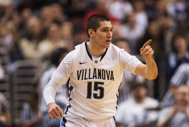 Mar 2, 2014; Villanova, PA, USA; Villanova Wildcats guard Ryan Arcidiacono (15) celebrates during the second half against the Marquette Golden Eagles at the Wells Fargo Center. Villanova defeated Marquette 73-56. Mandatory Credit: Howard Smith-USA TODAY Sports