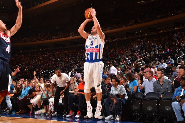 NEW YORK, NY - AUGUST 22:  Jose Juan Barea #5 of the Puerto Rico National Team shoots against the USA Basketball Men's National Team on August 22, 2014 at Madison Square Garden in New York City.   NOTE TO USER: User expressly acknowledges and agrees that, by downloading and/or using this Photograph, user is consenting to the terms and conditions of the Getty Images License Agreement. Mandatory Copyright Notice: Copyright 2014 NBAE (Photo by Jesse D. Garrabrant/NBAE via Getty Images)