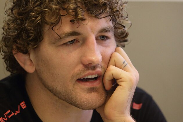 SINGAPORE - MAY 16:  Ben Askren gives an interview during a ONE FC media workout at Far East Square on May 16, 2014 in Singapore. Ben Askren will make his ONE FC debut on May 30,2014 at ONE FC: HONOR & GLORY in Singapore.  (Photo by Suhaimi Abdullah/Getty Images)