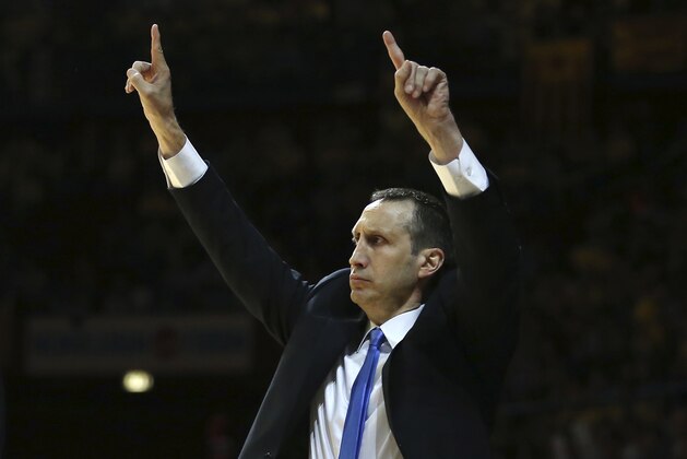 Maccabi Tel Aviv coach David Blatt gestures during the Basket Euroleague Final Four match between CSKA Moscow and Maccabi Tel Aviv, in Milan, Italy, Friday, May 16, 2014. (AP Photo/Antonio Calanni)
