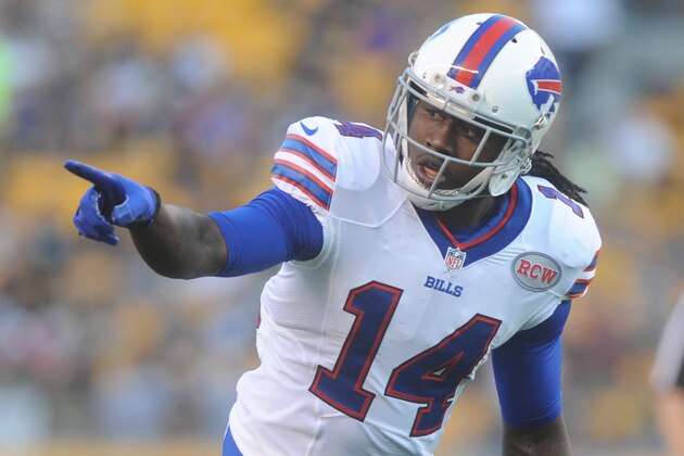 Buffalo Bills wide receiver Sammy Watkins (14) lines up to play in the first quarter of the NFL preseason football game between the Pittsburgh Steelers and the Buffalo Bills on Saturday, Aug. 16, 2014. (AP Photo/Vincent Pugliese)