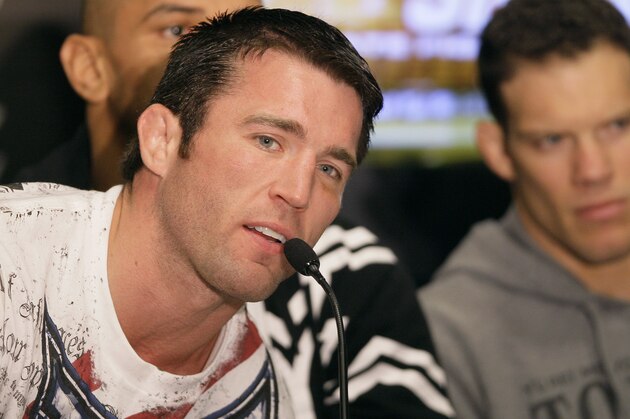 UFC mixed martial arts fighter Chael Sonnen, left, during a news conference in San Francisco, Thursday, Aug. 5, 2010. (AP Photo/Jeff Chiu)