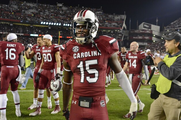 South Carolina's Jimmy Legree walks the field after the Gamecocks 19-14 win over Florida after an NCAA college football game Saturday, Nov. 16, 2013, at Williams-Brice Stadium in Columbia, S.C. (AP Photo/ Richard Shiro) South Carolina's Jimmy Legree walks the field after the Gamecocks 19-14 win over Florida after an NCAA college football game Saturday, Nov. 16, 2013, at Williams-Brice Stadium in Columbia, S.C. (AP Photo/ Richard Shiro)