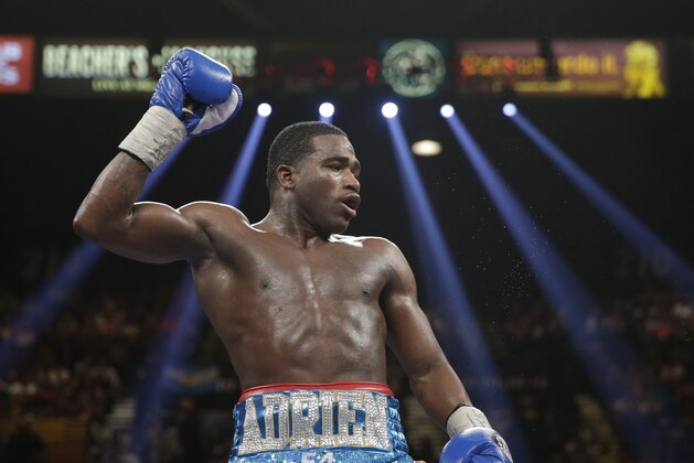 Adrien Broner is seen during his WBA super lightweight title boxing fight against Carlos Molina Saturday, May 3, 2014, in Las Vegas. (AP Photo/Isaac Brekken)