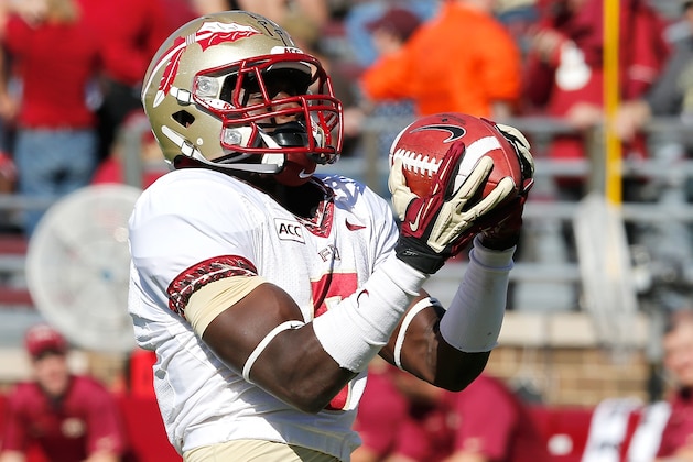 CHESTNUT HILL, MA - SEPTEMBER 28: Jesus Wilson #3 of the Florida State Seminoles catches a pass before before a game with the Boston College Eagles at Alumni Stadium on September 28, 2013 in Chestnut Hill, Massachusetts. (Photo by Jim Rogash/Getty Images)