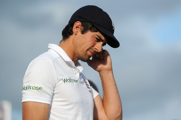LEEDS, ENGLAND - JUNE 24:  England captain Alastair Cook after losing the 2nd Investec Test match between England and Sri Lanka at Headingley Cricket Ground on June 24, 2014 in Leeds, England.  (Photo by Gareth Copley/Getty Images)