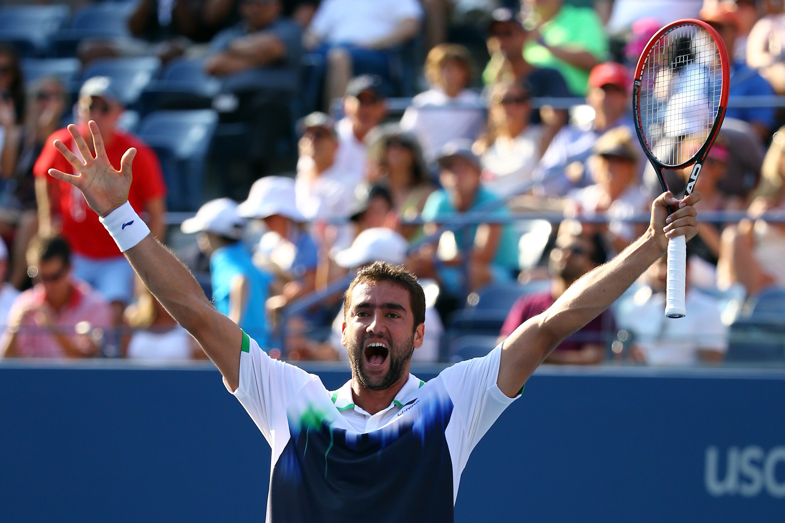 NEW YORK, NY - SEPTEMBER 04:  Marin Cilic of Croatia reacts after defeating Tomas Berdych of the Czech Republic during their men's singles quarterfinal match on Day Eleven of the 2014 US Open at the USTA Billie Jean King National Tennis Center on September 3, 2014 in the Flushing neighborhood of the Queens borough of New York City. Cilic defeated Berdych in three sets 6-2, 6-4,7-6.  (Photo by Al Bello/Getty Images)