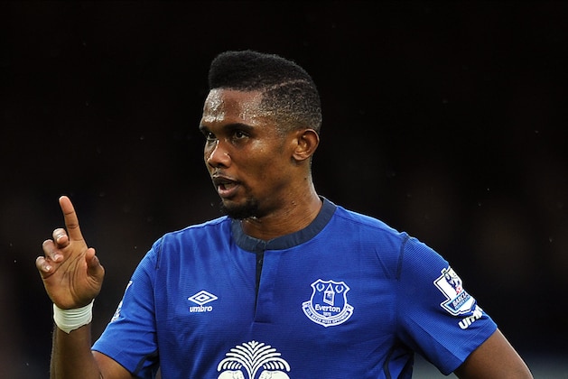 LIVERPOOL, ENGLAND - AUGUST 30: Samuel Eto'o of Everton looks on during the Barclays Premier League match between Everton and Chelsea at Goodison Park on August 30, 2014 in Liverpool, England. (Photo by Chris Brunskill/Getty Images)