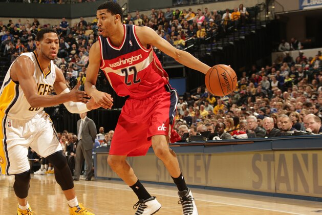 INDIANAPOLIS - JANUARY 10: Otto Porter Jr. #22 of the Washington Wizards drives against the Indiana Pacers at Bankers Life Fieldhouse on January 10, 2014 in Indianapolis, Indiana.  NOTE TO USER: User expressly acknowledges and agrees that, by downloading and or using this Photograph, user is consenting to the terms and condition of the Getty Images License Agreement. Mandatory Copyright Notice: 2014 NBAE  (Photo by Ron Hoskins/NBAE via Getty Images)