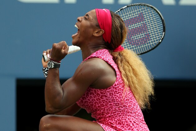 NEW YORK, NY - SEPTEMBER 05:  Serena Williams of the United States celebrates after defeating Ekaterina Makarova of Russia during their women's singles semifinal match on Day Twelve of the 2014 US Open at the USTA Billie Jean King National Tennis Center on September 5, 2014 in the Flushing neighborhood of the Queens borough of New York City. Williams defeated Makarova in two sets 6-1, 6-3.  (Photo by Matthew Stockman/Getty Images)