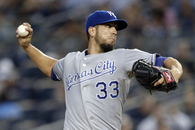Kansas City Royals starting pitcher James Shields throws to the New York Yankees during the first inning of an MLB baseball game, Friday, Sept. 5, 2014, in New York. (AP Photo/Julio Cortez) Kansas City Royals starting pitcher James Shields throws to the New York Yankees during the first inning of an MLB baseball game, Friday, Sept. 5, 2014, in New York. (AP Photo/Julio Cortez)