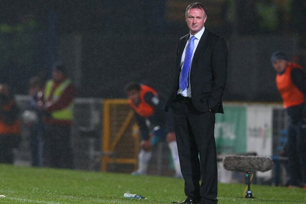BELFAST, NORTHERN IRELAND - NOVEMBER 14:  Michael O'Neill the manager of Northern Ireland looks on during the FIFA 2014 World Cup Group F Qualifying match between Northern Ireland and Azerbaijan at Windsor Park on November 14, 2012 in Belfast, Northern Ireland.  (Photo by Alex Livesey/Getty Images)