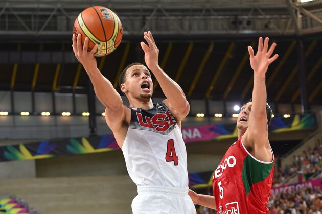 BARCELONA, SPAIN - SEPTEMBER 6: Stephen Curry #4 of the USA Basketball Men's National Team shoots against the Mexico National Team during the 2014 FIBA World Cup at Palau Sant Jordi on September 6, 2014 in Barcelona, Spain.  NOTE TO USER: User expressly acknowledges and agrees that, by downloading and/or using this Photograph, user is consenting to the terms and conditions of the Getty Images License Agreement. Mandatory Copyright Notice: Copyright 2014 NBAE (Photo by Jesse D. Garrabrant/NBAE via Getty Images)