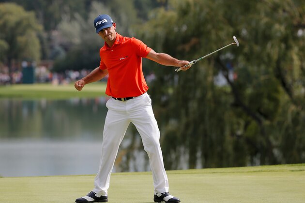 CHERRY HILLS VILLAGE, CO - SEPTEMBER 06: Billy Horschel of the United States celebrates his birdie putt on the 18th green en route to his seven-under par 63 during the third round of the BMW Championship at the Cherry Hills Country Club on September 6, 2014 in Cherry Hills Village, Colorado. (Photo by Doug Pensinger/Getty Images) CHERRY HILLS VILLAGE, CO - SEPTEMBER 06: Billy Horschel of the United States celebrates his birdie putt on the 18th green en route to his seven-under par 63 during the third round of the BMW Championship at the Cherry Hills Country Club on September 6, 2014 in Cherry Hills Village, Colorado. (Photo by Doug Pensinger/Getty Images)