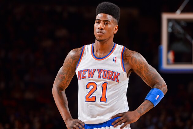 NEW YORK, NY - MAY 1: Iman Shumpert #21 of the New York Knicks looks on while playing against the Boston Celtics in Game Five of the Eastern Conference Quarterfinals during the 2013 NBA Playoffs on May 1, 2013 at Madison Square Garden in New York City NOTE TO USER: User expressly acknowledges and agrees that, by downloading and or using this photograph, User is consenting to the terms and conditions of the Getty Images License Agreement. Mandatory Copyright Notice: Copyright 2013 NBAE (Photo by Jesse D. Garrabrant/NBAE via Getty Images)