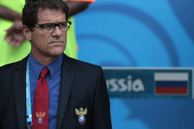 Russia's head coach Fabio Capello stands on the sideline before  the group H World Cup soccer match between Belgium and Russia at the Maracana stadium in Rio de Janeiro, Brazil, Sunday, June 22, 2014. (AP Photo/Ivan Sekretarev)