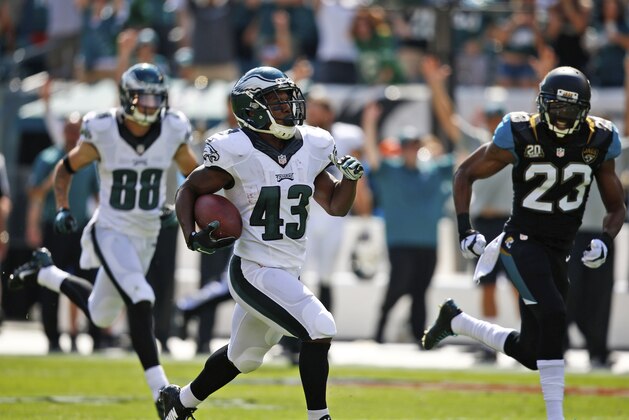 Philadelphia Eagles' Darren Sproles runs for a touchdown during the second half of an NFL football game against the Jacksonville Jaguars, Sunday, Sept. 7, 2014, in Philadelphia. (AP Photo/Matt Rourke) Philadelphia Eagles' Darren Sproles runs for a touchdown during the second half of an NFL football game against the Jacksonville Jaguars, Sunday, Sept. 7, 2014, in Philadelphia. (AP Photo/Matt Rourke)