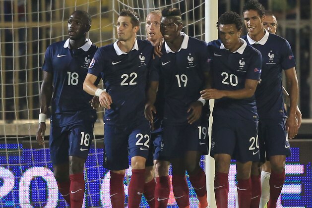 BELGRADE, SERBIA - SEPTEMBER 07: Paul Pogba (C)
of France celebrate the goal with the Loic Remy (R) and Morgan Schneiderlin (L) during the International friendly match between Serbia and France at the Stadium JNA on September 07, 2014 in Belgrade, Serbia, 2014. (Photo by Srdjan Stevanovic/Getty Images) BELGRADE, SERBIA - SEPTEMBER 07: Paul Pogba (C)
of France celebrate the goal with the Loic Remy (R) and Morgan Schneiderlin (L) during the International friendly match between Serbia and France at the Stadium JNA on September 07, 2014 in Belgrade, Serbia, 2014. (Photo by Srdjan Stevanovic/Getty Images)