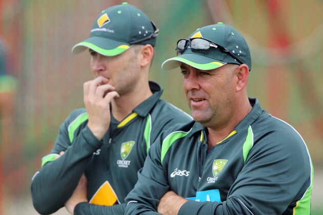 CENTURION, SOUTH AFRICA - FEBRUARY 10: Michael Clarke and Darren Lehmann look on during an Australian nets session at Centurion Park on February 10, 2014 in Centurion, South Africa.  (Photo by Morne de Klerk/Getty Images)