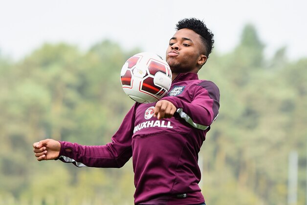 BURTON-UPON-TRENT, ENGLAND - SEPTEMBER 05:  Raheem Sterling of England in action during a training session at St Georges Park on September 5, 2014 in Burton-upon-Trent, England.  (Photo by Laurence Griffiths/Getty Images)