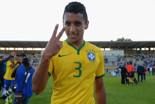 AVIGNON, FRANCE - JUNE 01:  Marquinhos of Brasil celebrates their victory during the Final of the Toulon Tournament between France and Brazil at the Parc des Sports Avignon on June 1, 2014 in Avignon, France.  (Photo by Christopher Lee/Getty Images)