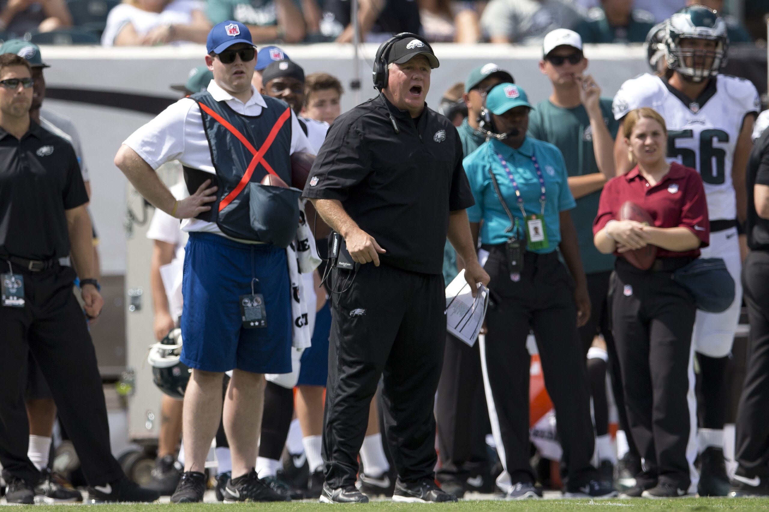 PHILADELPHIA, PA - SEPTEMBER 7: Head coach Chip Kelly of the Philadelphia Eagles reacts after a penalty was called on his team in the first quarter against the Jacksonville Jaguars on September 7, 2014 at Lincoln Financial Field in Philadelphia, Pennsylvania. (Photo by Mitchell Leff/Getty Images)