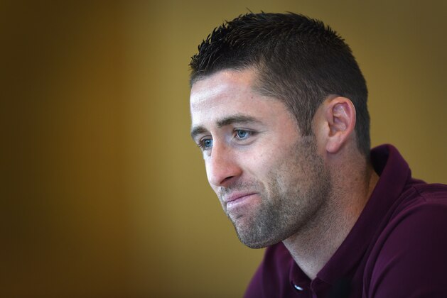 BURTON-UPON-TRENT, ENGLAND - SEPTEMBER 05:  Gary Cahill of England speaks with the media during a press conference at St Georges Park on September 5, 2014 in Burton-upon-Trent, England.  (Photo by Laurence Griffiths/Getty Images)