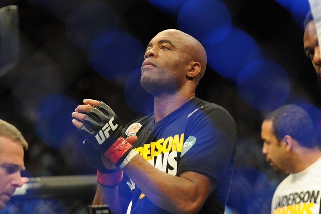 Jul 6, 2013; Las Vegas, NV, USA;  Anderson Silva  after losing to Chris Weidman in their Middleweight Chamionship Bout in the second round with a TKO at the MGM Grand Garden Arena. Mandatory Credit: Jayne Kamin-Oncea-USA TODAY Sports