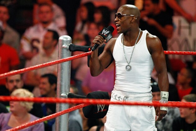 LAS VEGAS - AUGUST 24:  Boxer Floyd Mayweather Jr. appears in the ring during the WWE Monday Night Raw show at the Thomas & Mack Center August 24, 2009 in Las Vegas, Nevada. Mayweather was a special guest host during the broadcast.  (Photo by Ethan Miller/Getty Images)