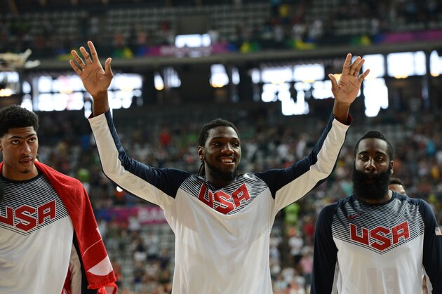 BARCELONA, SPAIN - SEPTEMBER 6: Kenneth Faried #7 of the USA Basketball Men's National Team celebrates after the game against the Mexico National Team during the 2014 FIBA World Cup at Palau Sant Jordi on September 6, 2014 in Barcelona, Spain.  NOTE TO USER: User expressly acknowledges and agrees that, by downloading and/or using this Photograph, user is consenting to the terms and conditions of the Getty Images License Agreement. Mandatory Copyright Notice: Copyright 2014 NBAE (Photo by Garrett Ellwood/NBAE via Getty Images)
