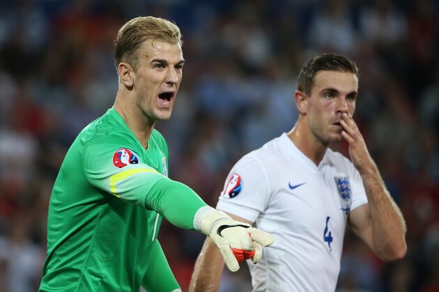 BASEL, SWITZERLAND - SEPTEMBER 08: Joe Hart of England directs his teammates during the EURO 2016 Qualifier match between Switzerland and England on September 8, 2014 in Basel, Switzerland. (Photo by Philipp Schmidli/Getty Images)