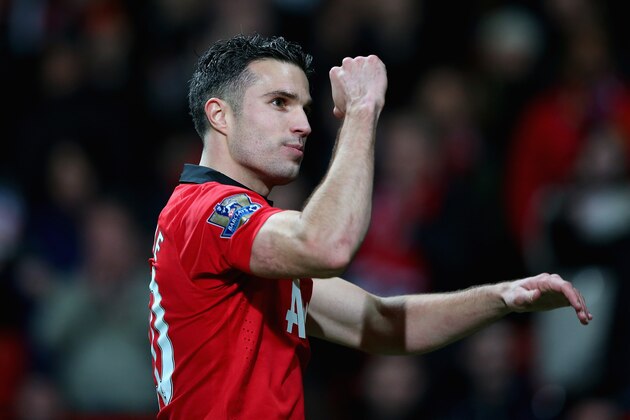 MANCHESTER, ENGLAND - NOVEMBER 10:  Robin van Persie of Manchester United celebrates at the end of the Barclays Premier League match between Manchester United and Arsenal at Old Trafford on November 10, 2013 in Manchester, England.  (Photo by Alex Livesey/Getty Images)