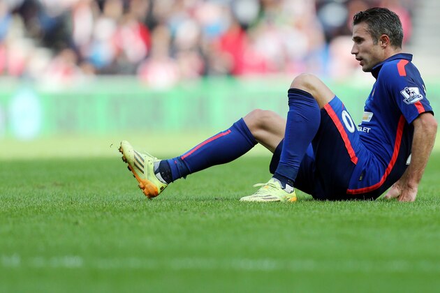 Manchester United's Robin Van Persie during their English Premier League soccer match against Sunderland at the Stadium of Light, Sunderland, England, Sunday, Aug. 24, 2014. (AP Photo/Scott Heppell)